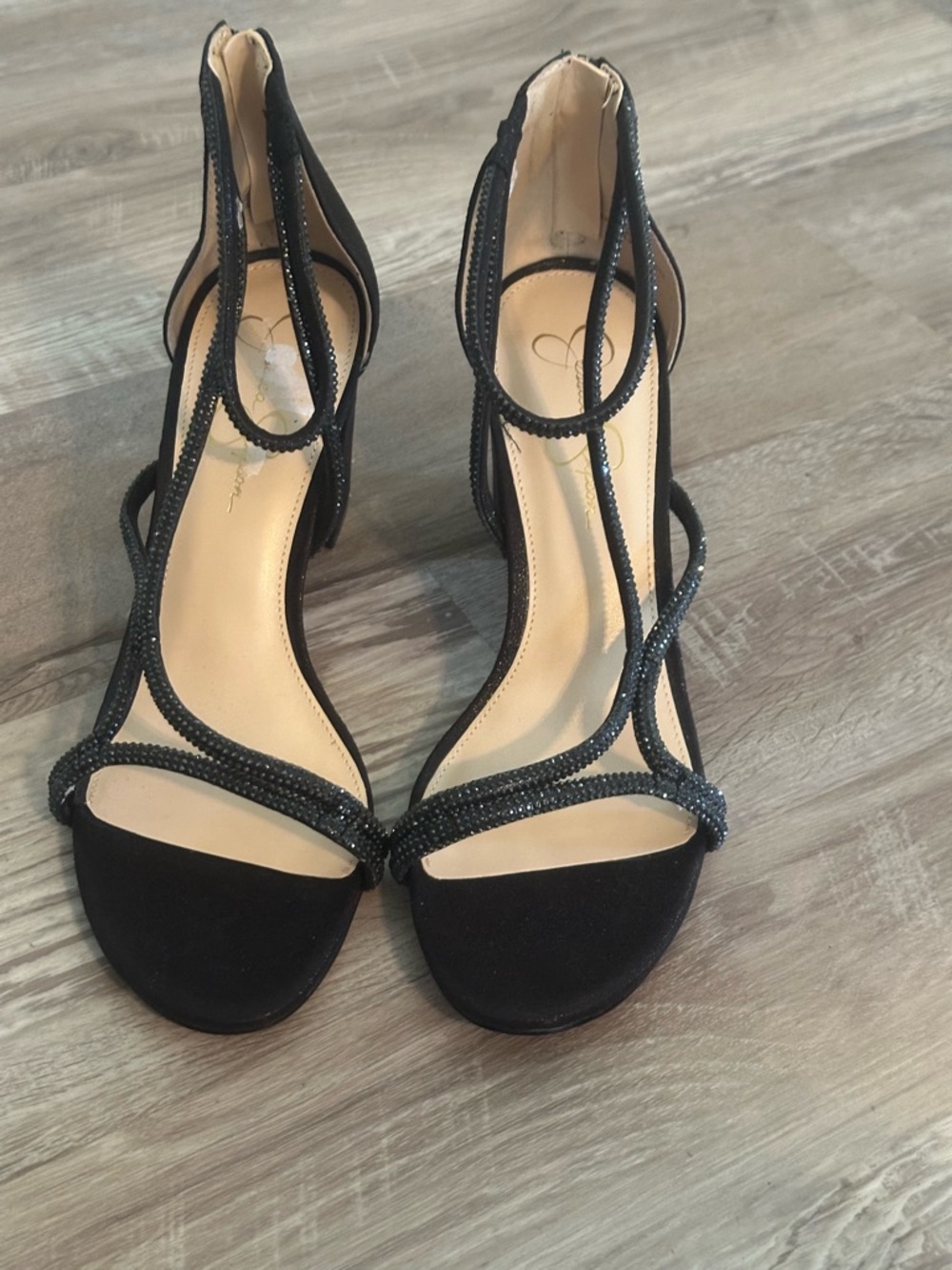 Jessica Simpson Black Strappy Rhinestone Evening Heels